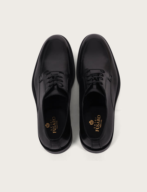 Derby in pelle con tacco in cuoio