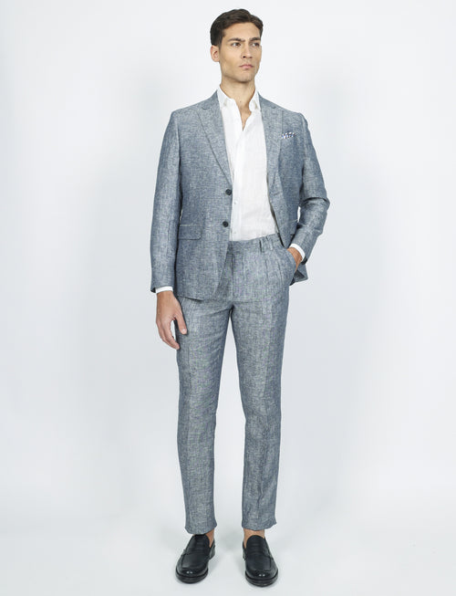 Pantaloni in lino melange con doppia pence |Colore:Blu