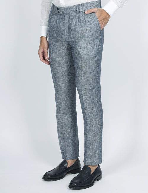 Pantaloni in lino melange con doppia pence |Colore:Blu