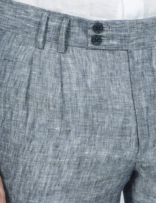 Pantaloni in lino melange con doppia pence |Colore:Blu