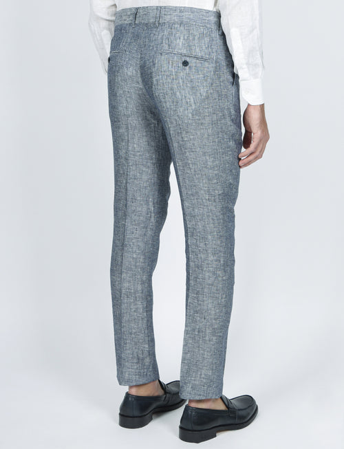 Pantaloni in lino melange con doppia pence |Colore:Blu