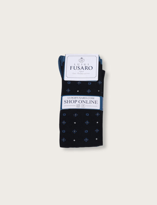 Calzini in cotone fantasia geometrica |Colore:Blu