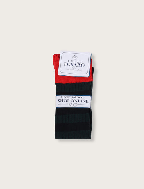 Calzini in cotone fantasia a righe bicolore |Colore:Verde