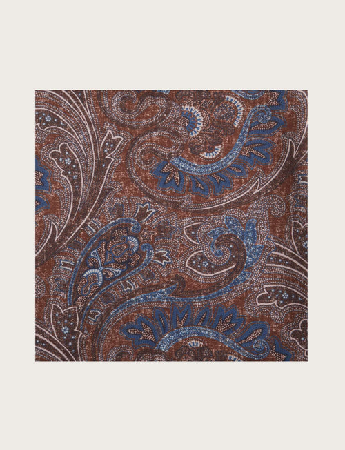 Foulard in seta paisley marrone e blu luigi fusaro
