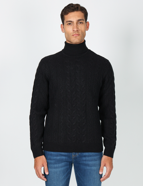 Maglia collo alto a trecce in misto lana |Colore:Nero