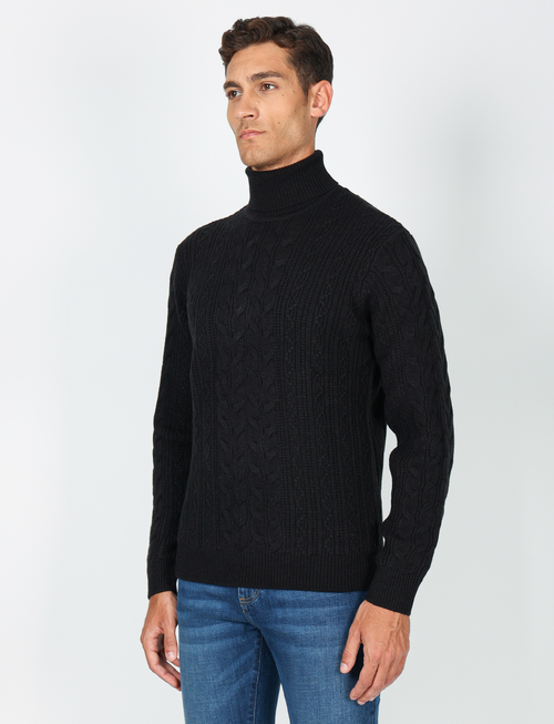Maglia collo alto a trecce in misto lana |Colore:Nero