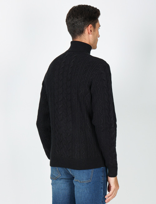 Maglia collo alto a trecce in misto lana |Colore:Nero