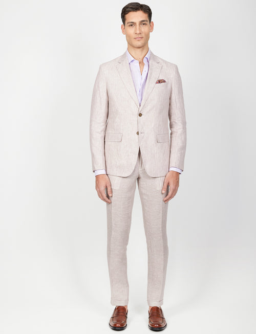 Pantaloni in lino melange con doppia pence |Colore:Beige