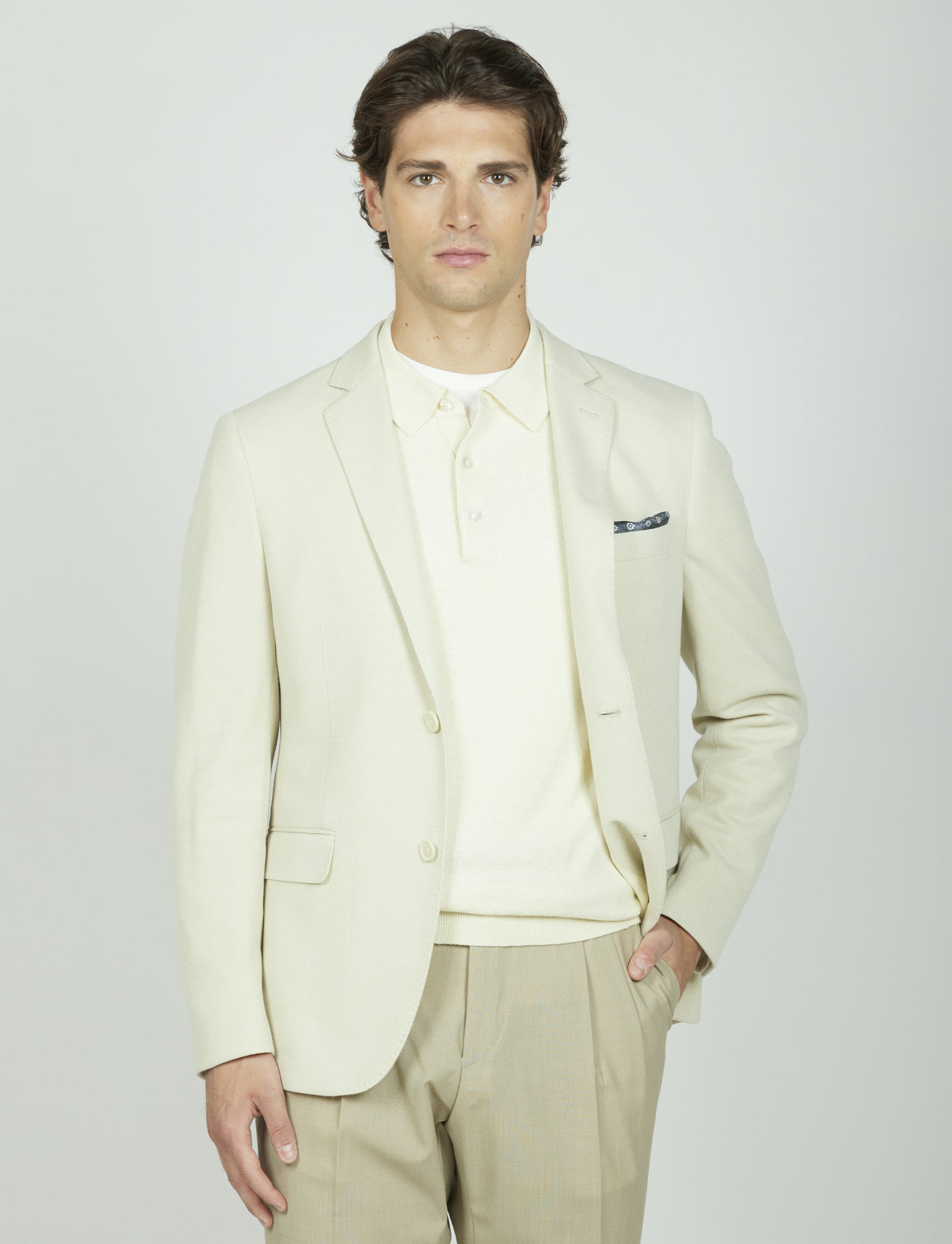 Giacca tinta unita in maglia dobby Luigi Fusaro - Main Image