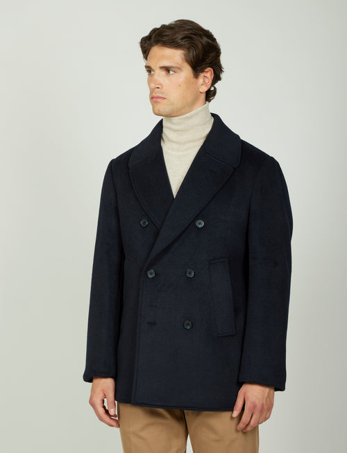 Cappotto doppiopetto in lana misto |Colore:Blu
