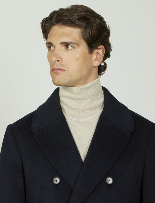 Cappotto doppiopetto in lana misto |Colore:Blu