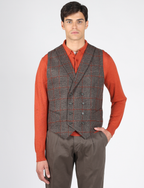 Gilet doppiopetto a quadri marrone|Colore:Moro
