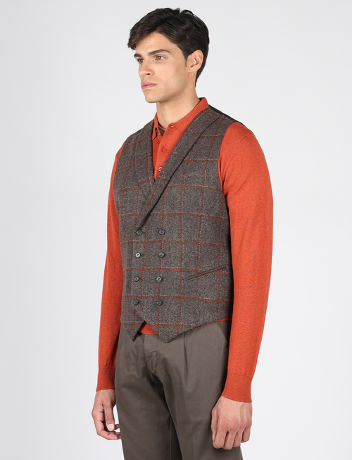 Gilet doppiopetto a quadri marrone|Colore:Moro
