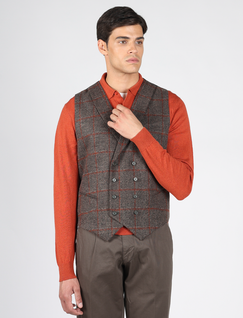 Gilet doppiopetto a quadri marrone|Colore:Moro