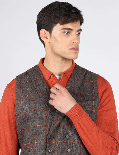 Gilet doppiopetto a quadri marrone|Colore:Moro
