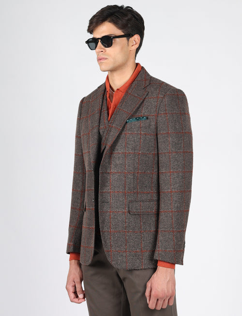 Giacca a quadri marrone in misto lana |Colore:Moro