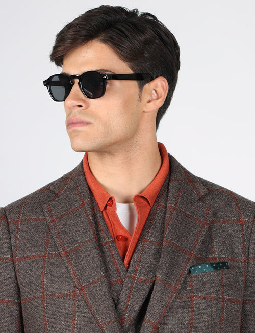 Giacca a quadri marrone in misto lana |Colore:Moro