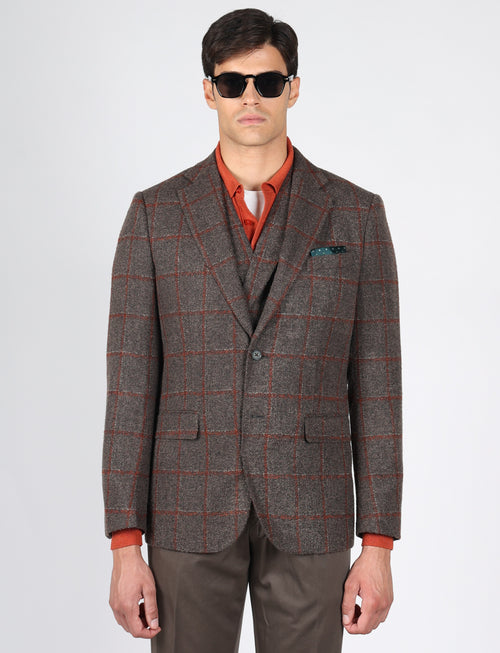 Giacca a quadri marrone in misto lana |Colore:Moro
