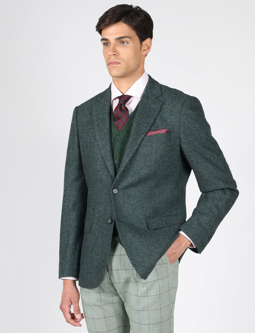Giacca in misto lana tessuto occhio di pernice |Colore:Verde