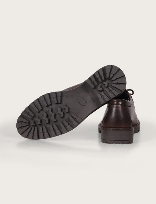 Scarpe stringate in pelle con suola carrarmato |Colore:Marrone