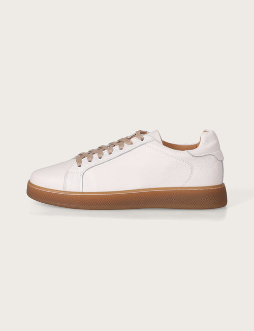 Sneakers in pelle bottalata con suola in gomma |Colore:Panna