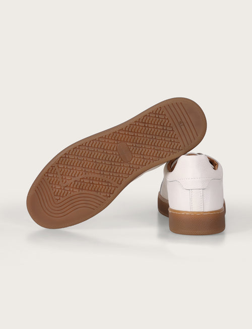 Sneakers in pelle bottalata con suola in gomma |Colore:Panna