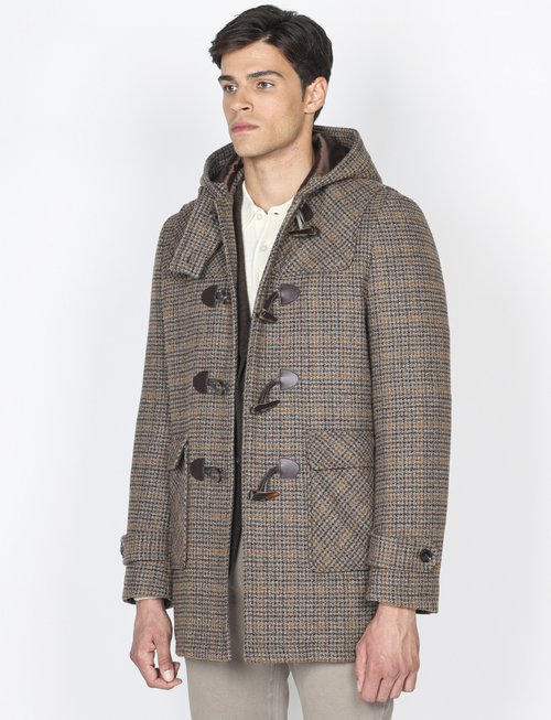 Montgomery in misto lana pied de poule|Colore:Cammello