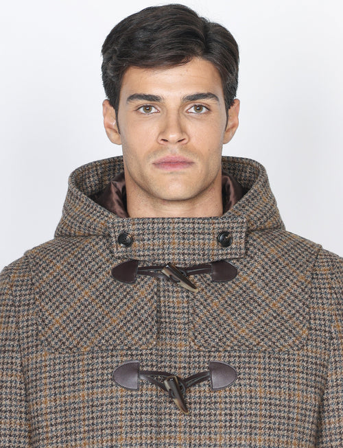 Montgomery in misto lana pied de poule|Colore:Cammello