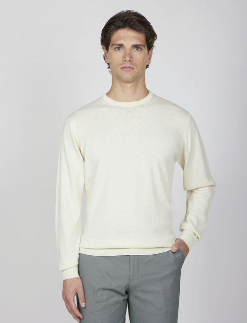 Maglia girocollo in cotone e lana |Colore:Panna
