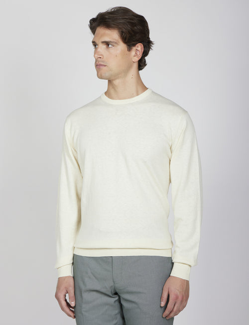 Maglia girocollo in cotone e lana |Colore:Panna