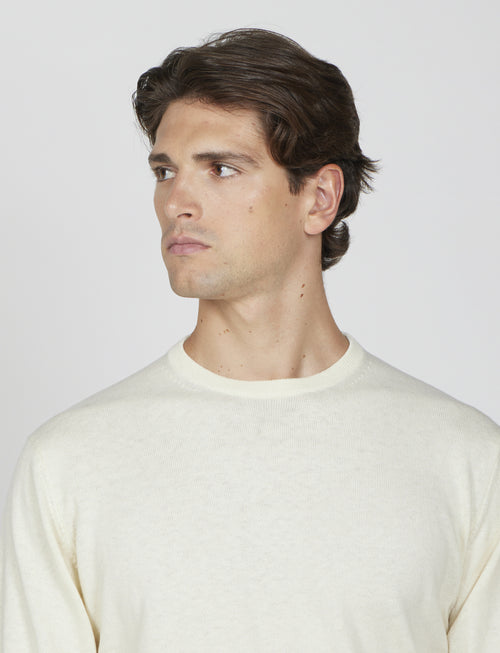 Maglia girocollo in cotone e lana |Colore:Panna