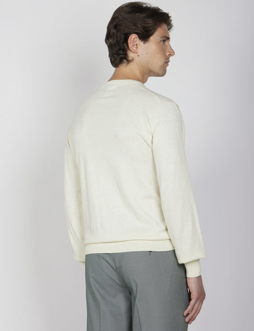 Maglia girocollo in cotone e lana |Colore:Panna