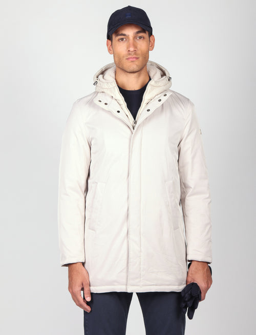 Parka imbottito con pettorina e cappuccio |Colore:Panna