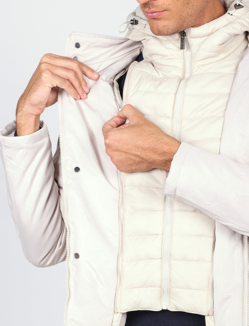 Parka imbottito con pettorina e cappuccio |Colore:Panna