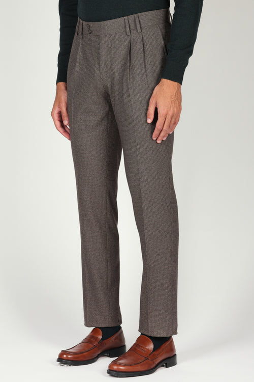 Pantaloni pied de poule con pinces |Colore:Fango