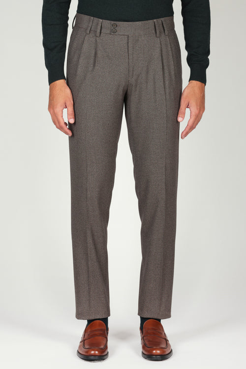 Pantaloni pied de poule con pinces |Colore:Fango