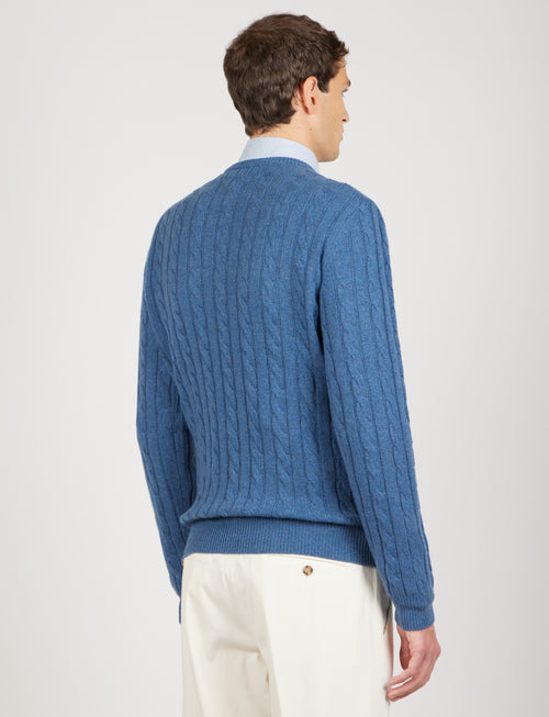 Maglia girocollo a trecce in lana lambswool |Colore:Azzurro