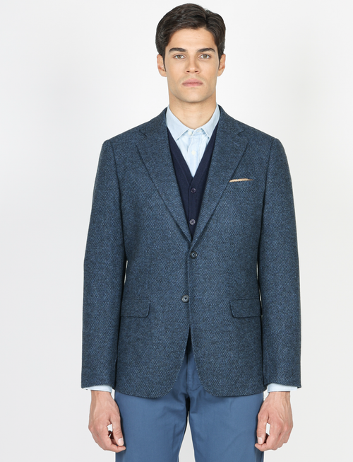 Giacca in misto lana tessuto occhio di pernice |Colore:Blu