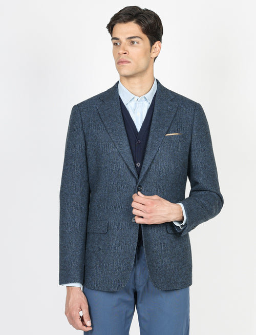 Giacca in misto lana tessuto occhio di pernice |Colore:Blu
