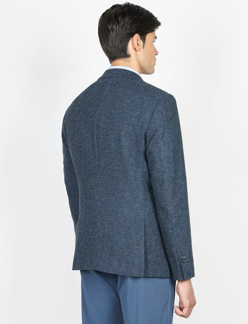 Giacca in misto lana tessuto occhio di pernice |Colore:Blu