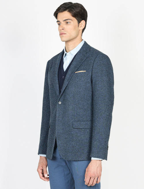 Giacca in misto lana tessuto occhio di pernice |Colore:Blu