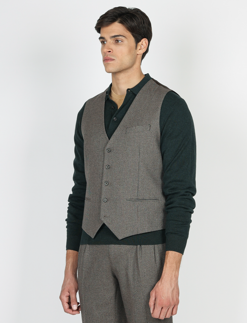 Gilet monopetto fantasia pied de poule |Colore:Fango