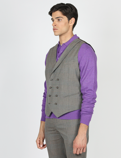 Gilet doppiopetto in fantasia principe di galles |Colore:Fango