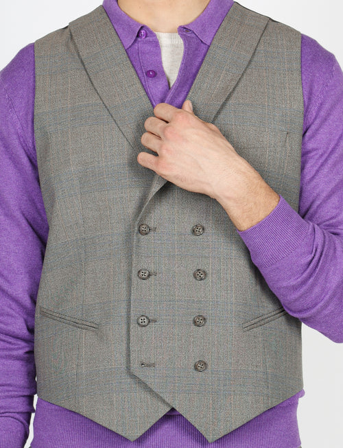 Gilet doppiopetto in fantasia principe di galles |Colore:Fango