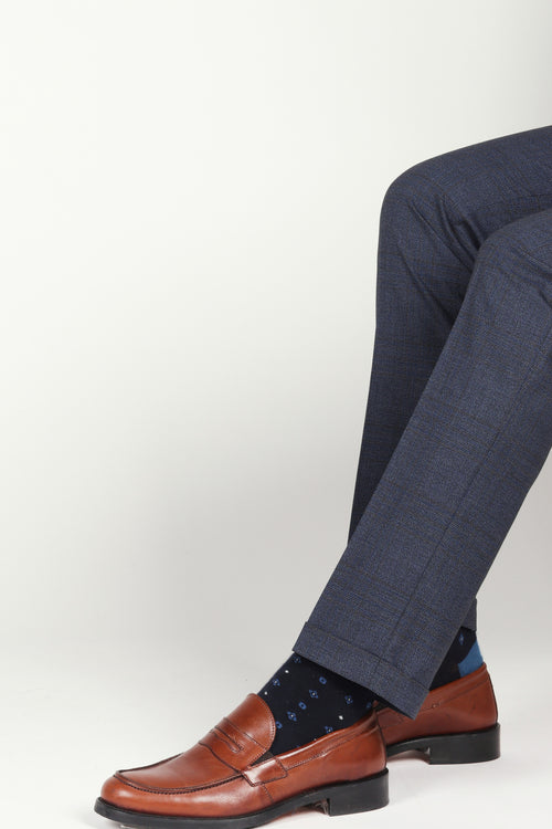 Pantaloni fantasia principe di galles |Colore:Blu
