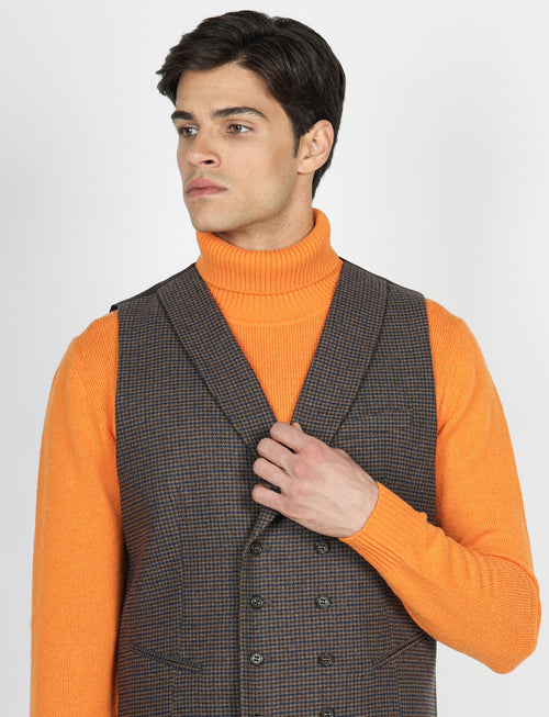 Gilet doppiopetto fantasia micro pied de poule |Colore:Fango blu