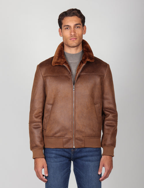 Giubbino in eco montone effetto scamosciato |Colore:Cammello