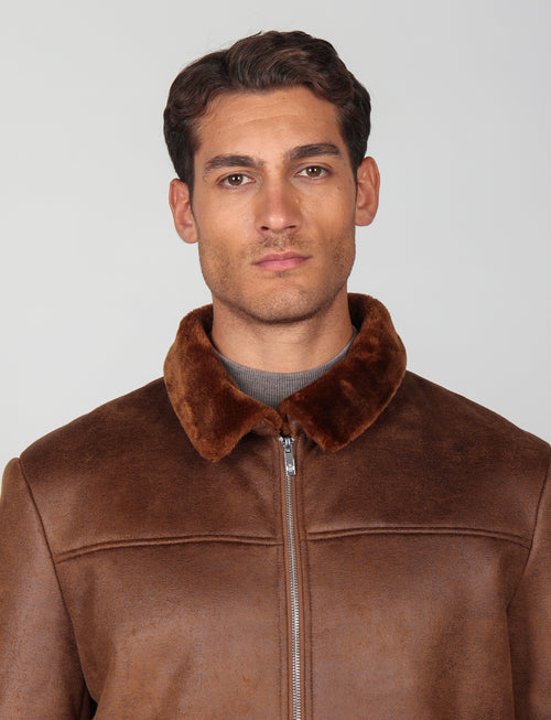 Giubbino in eco montone effetto scamosciato |Colore:Cammello