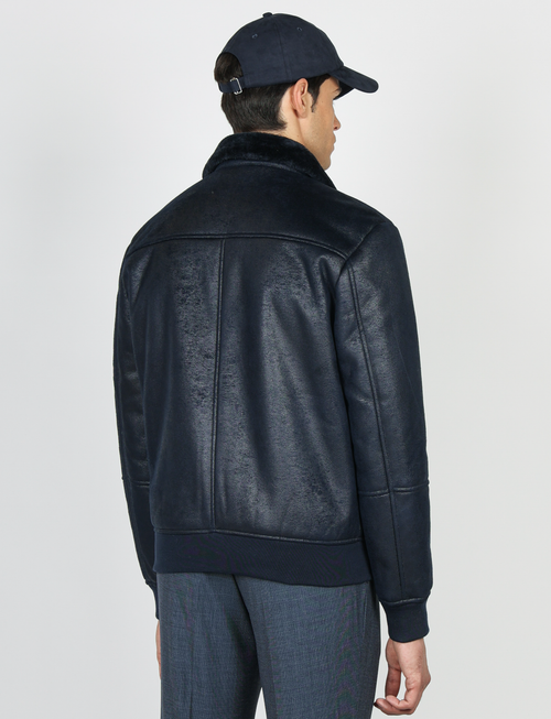 Giubbino in eco montone effetto scamosciato |Colore:Blu