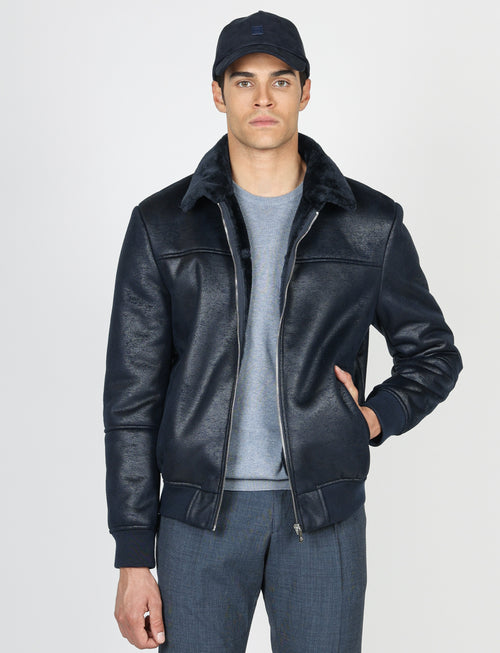 Giubbino in eco montone effetto scamosciato |Colore:Blu